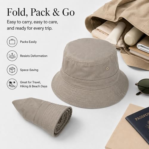 Cotton Bucket Hat Packable Beach Sun Hat for Women Men - color: Black+white+khaki