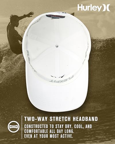 Hurley Mens Textured Fitted Baseball Cap, Moisture Wicking, Curved Brim - color: White, size: Small-Medium