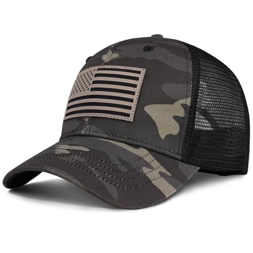 American Flag Trucker Hat - Snapback Hats for Men Women Baseball Cap - Breathable Mesh & Adjustable Fit for Casual Wear - color: Dark Camo(grey)