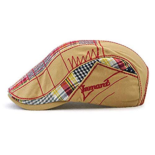 MOACC M Men Beret Hat Cotton Buckle Adjustable Newsboy Hats Cabbie Gatsby Cap - color: Hat-t1-beige(red Line)