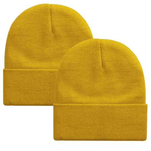 ZOORON Beanie for Men Women Slouchy Winter Beanie Hats Cuffed Skull Caps - color: 2pack-yellow*2