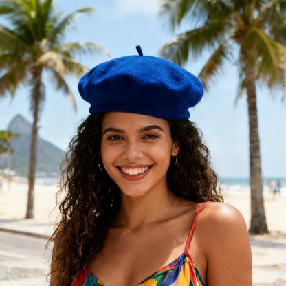Classic French Beret Hat 10.6 Inch Width Wool Beret Hat for Women - color: Royal Blue
