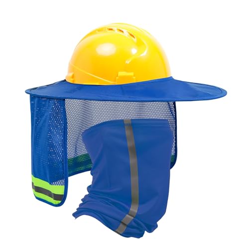 TCCFCCT Hard Hat Sun Shade, Neck Cover, Full Brim Sun Visor and Bandana Headband Face Scarf, 2 Packs, Blue - color: Sun Shade 1+bandana 1 Blue