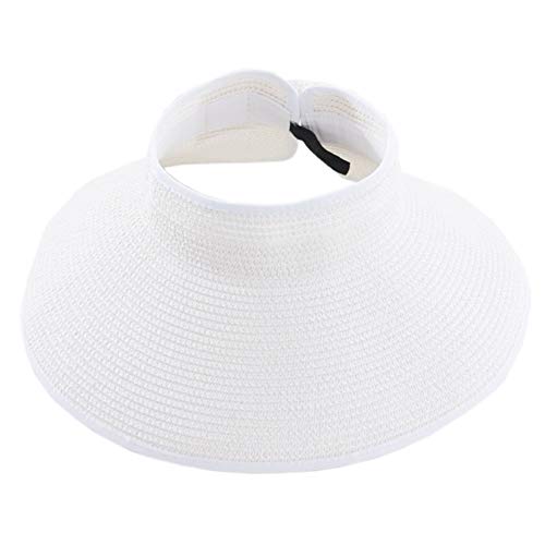 Womens Foldable Straw Sun Visor, Packable Roll‑Up Beach Hat with Wide Brim - color: Milk White