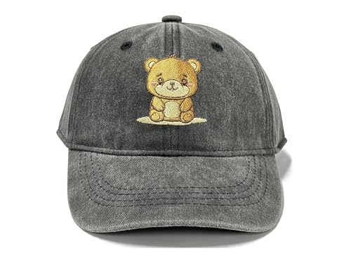 Adjustable Embroidery Animal Baseball Hat for Kid Toddler Child - color: Bear (Washed Black)