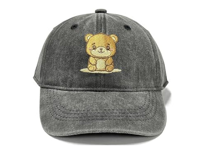Adjustable Embroidery Animal Baseball Hat for Kid Toddler Child - color: Bear (Washed Black)