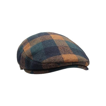 Men's Newsboy Caps Wool Blend Tweed Flat Caps Newsboy Hat for Men Unisex Big Plaid Cabbie Ivy Cap Gatsby Hat - color: Orange