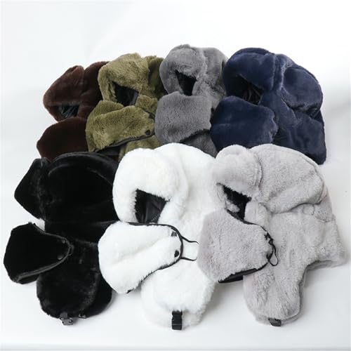 Ushanka Winter Trapper Hat Men Women Faux Rabbit Fur Russian Aviator Hat with Ear Flaps Face Mask Warm Cold Weather - color: Beige