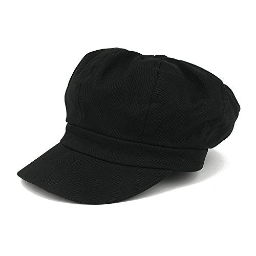 Women's Lightweight 100% Cotton Soft Fit Newsboy Cap with Elastic Back - color: Black
