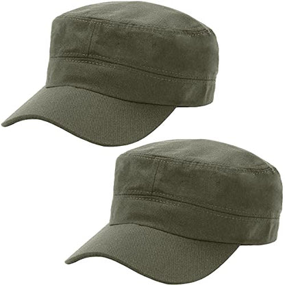 2 Pack Cadet Army Caps Flat Top Military Hats for Men Women - color: Army Green