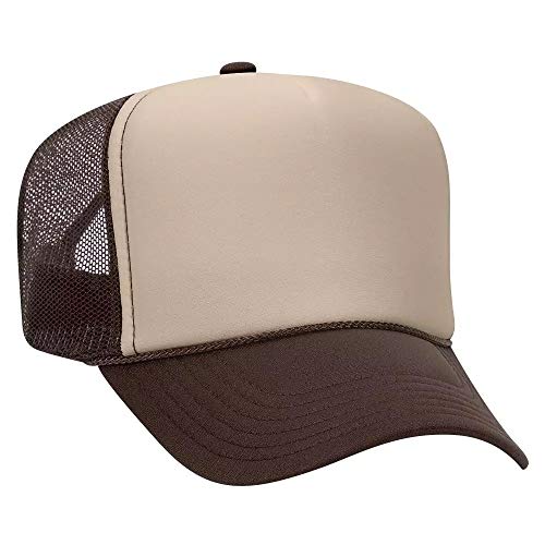 Ashen Fane Polyester Foam Front 5 Panel High Crown Mesh Back Trucker Hat - color: Brn/Tan/Brn