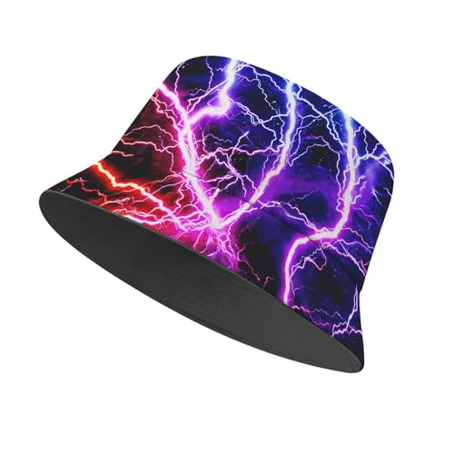 Amasnay Funny Bucket Hat Cotton Double-Side-Wear Reversible Sun Hat for Women Men, Summer Vacation Travel Beach Fisherman Hat - color: Colorful Lightning