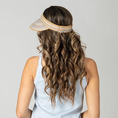 San Diego Hat Company Women's Mixed Braid Brim Visor with Velcro, Sun Hats for Women - color: Tan