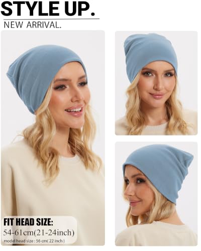 Thin 100% Cotton Fine-Knit Beanie Hat Slouchy Soft Chemo Skull Cap - color: 1-blue Denim