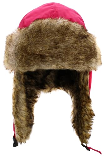 Wool Blend Aviator Trapper hat Trooper Ear Flaps Ushanka Eskimo Russian Warm Winter Cold… - color: Hot Pink Classic Solid