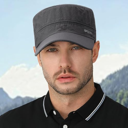 Quick Dry Army Cadet Cap Military Style Flat Top Hat for Men - color: Dark Gray