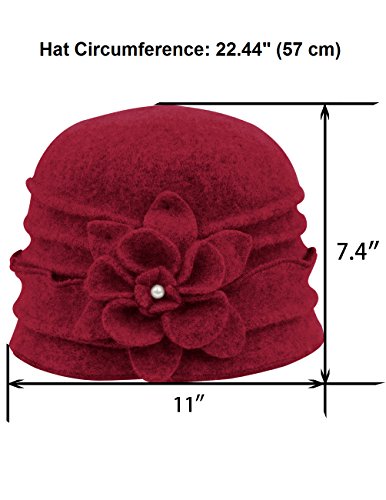Dahlia Women's Winter Hat - Wool Cloche/Bucket Hat, Slouch, Flower - color: Ruffle Bucket Hat: Red