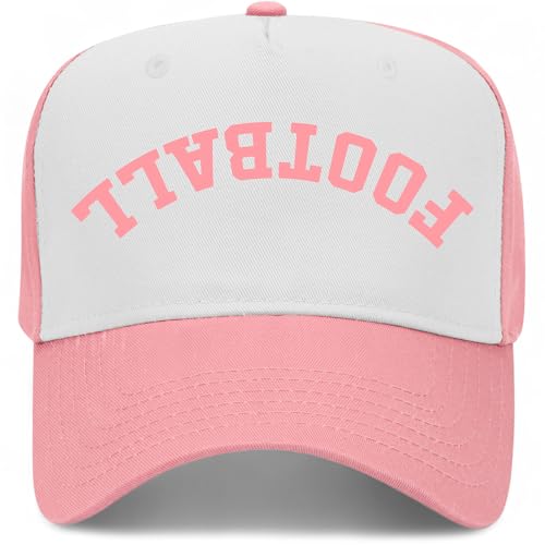 Football Upside Down Reversed Vintage Trucker Hat | Premium Snapback Baseball Hat for Men & Women - color: Pink/White
