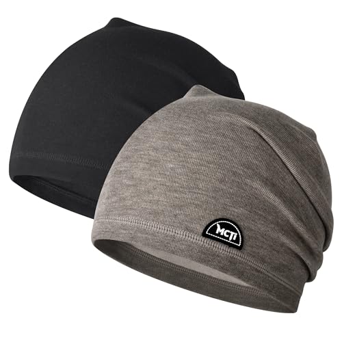 MCTi Slouchy Beanie for Men Women, Winter Warm Stretchy Skull Cap Hat - color: Black+dark Gray