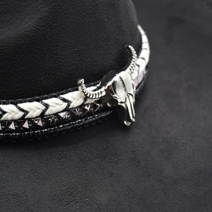 Women Men Western Cowboy Cowgirl Hat with Buckle Belt Wide Brim Outdoor Fedora Hats - color: Black