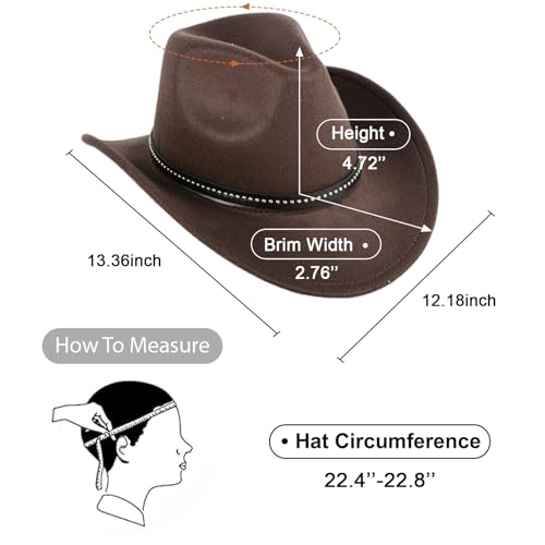 Classic Cowboy Hat, Wide Brim Western Felt Cowboy Hat for Men and Women, Party Hat Photo Prop (Size: M, Color: Coffee)