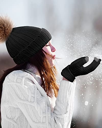 Syhood 4 Pcs Hat and Glove Set Winter Beanie and Glove Set - color: Black and Grey