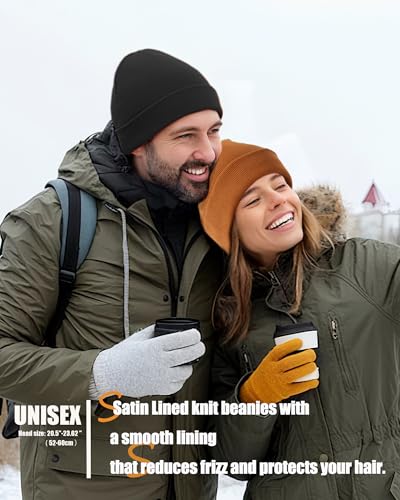 Satin Lined Knit Beanie Hat-100% Cotton Winter Hats for Women Men - color: 1-wine Red