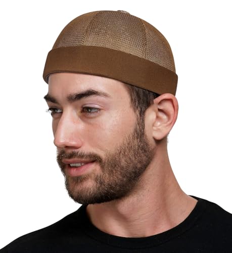 DIYDECAL Mens Mesh Brimless Cap,Summer Skullcap Docker Beanie Hat - color: Coffee