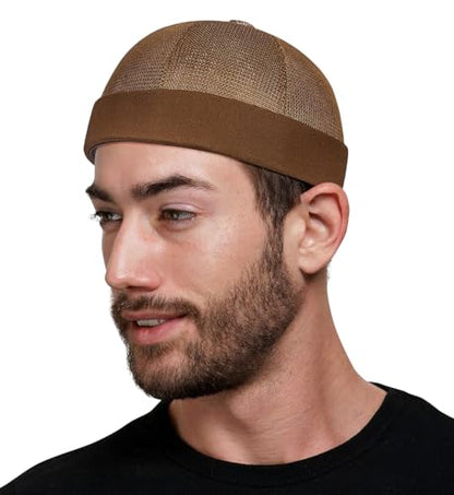 DIYDECAL Mens Mesh Brimless Cap,Summer Skullcap Docker Beanie Hat - color: Coffee