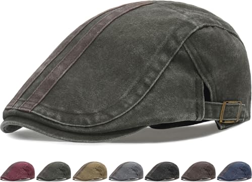 Initlove Mens Newsboy Cap Washed Beret Ivy Hat Flat Hats for Cabbie Driving - color: B Green