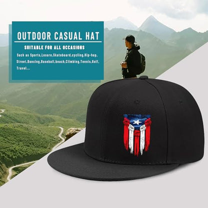 Pineapple Hat Flat Bill Baseball Hats for Men Fashion Black Baseball Cap for Women Adjustable Flat Brim Trucker Hat - color: Puerto Rico Flag