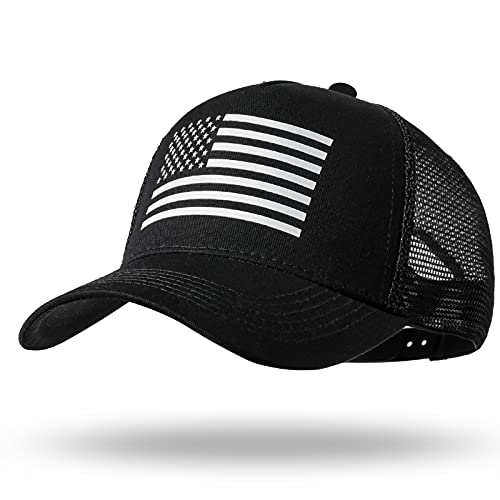 American Flag Trucker Hat - Snapback Hat, Baseball Cap for Men Women - Breathable Mesh Side, Adjustable Fit - for Casual Wear - color: Black