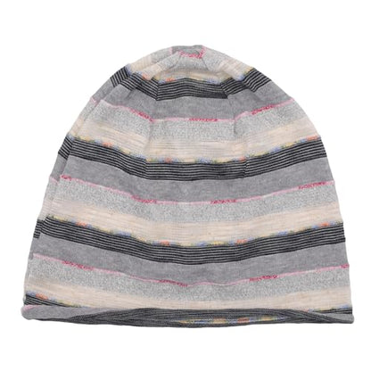 ZLYC Cotton Thin Slouchy Beanie Hat for Men Women Stretch Skull Cap - color: Stripes Gray, size: One Size