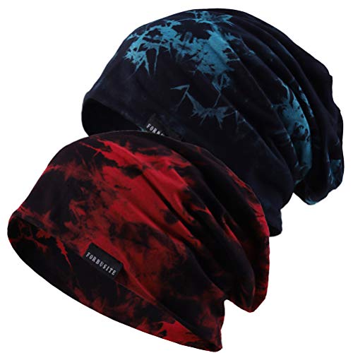 Mens Slouchy Beanie Hat Thin Baggy Summer Skull Cap - color: Blue/Claret