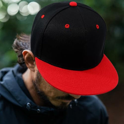 Snapback Hat Flat Bill Visor Hats Adjustable Hip Hop Baseball Cap for Women Men - color: Black Red