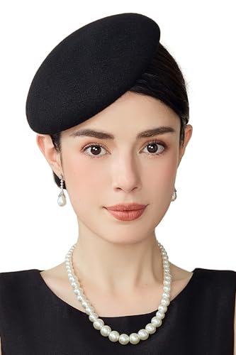 BABEYOND Fascinators Hats for Women British Felt Pillbox 1950s Church Hat - color: Black