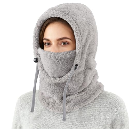 Connectyle Balaclava Hood Winter Hat for Men & Women Windproof One-Piece Fleece Hooded Scarf Ski Mask Cold Weather Hat - color: Light Grey