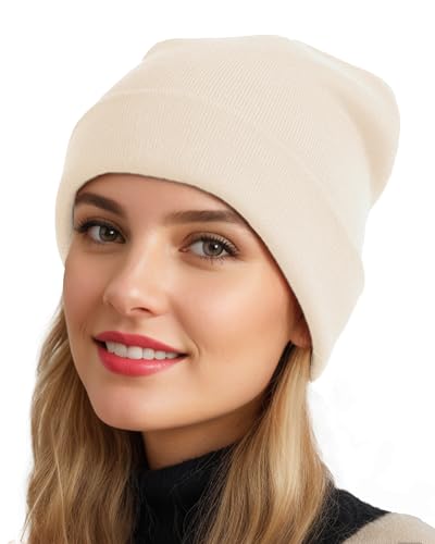 Womens Satin Lined Beanie Wool Silk Lining Slouchy Warm Skull Cap - color: 1pcs- Beige