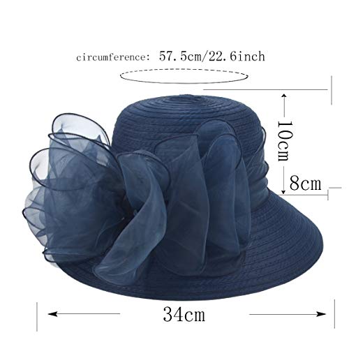 Ruphedy Women Derby Church Dress Bucket Hat Fascinators Tea Party Wedding Hat - color: S051-navy