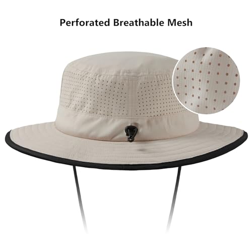 BASSDASH UPF 50+ Water-Resistant Fishing Bucket Hat with Laser Perforated Mesh Adjustable for Men Women Outdoor Hiking - color: Beige