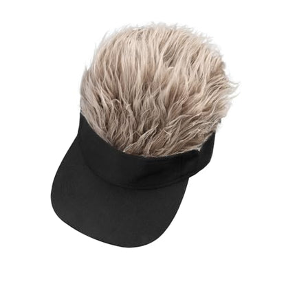 Mens Novelty Sun Visor Beach Hat Short Hair Wigs UV Protection Adjustable Golf Dad Cap Funny Hip Hop Rave Party Trucker Hat - color: Black & Khaki