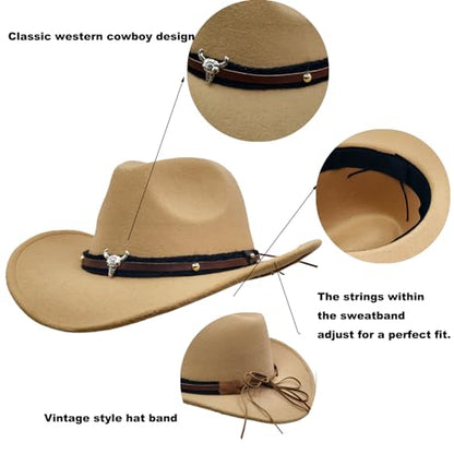 Men & Women's Fur Felt Cowboy Hat Wide Brim Western Outback - color: Beige