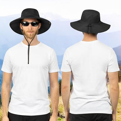 SUN CUBE Wide Brim Sun Hat for Men & Women, UPF 50+ UV Protection, Mesh Boonie Hat with Chin Strap, Fishing Hiking Hat - color: Black