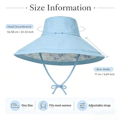 Wide Brim Sun Hat for Women Reversible Beach Bucket Summer Hats Ponytail - color: Blue