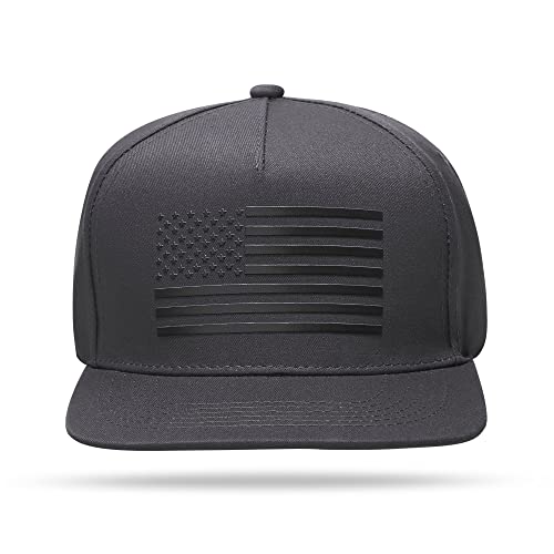 UALON Baseball Cap, Snapback Trucker Hat for Men & Women with American Flag and Adjustable, Breathable Mesh, Flat Bill Hats - color: Dark Gray