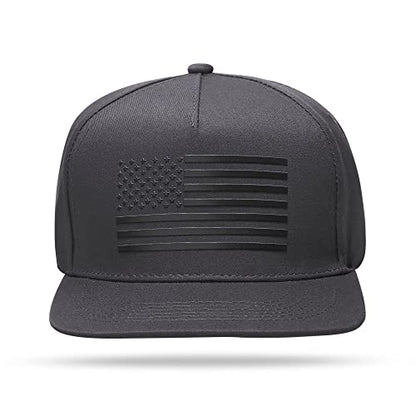 UALON Baseball Cap, Snapback Trucker Hat for Men & Women with American Flag and Adjustable, Breathable Mesh, Flat Bill Hats - color: Dark Gray