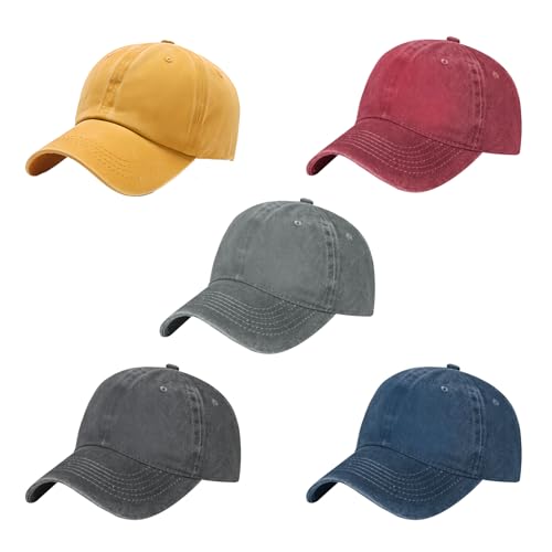 5 PCS Baseball Cap Washed Cotton Unstructured Vintage Hat for Men Women