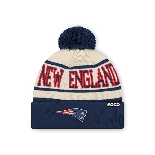 FOCO NFL Primary Team Logo Heritage Stripe Pom Beanie Hat