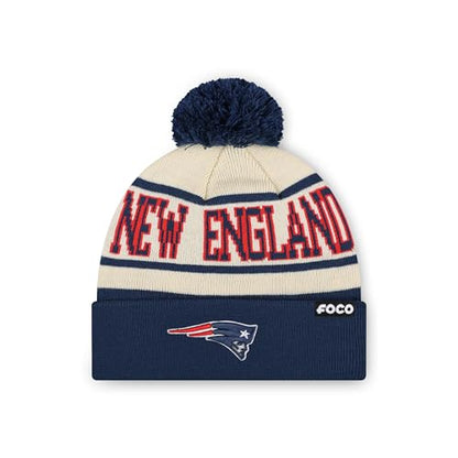 FOCO NFL Primary Team Logo Heritage Stripe Pom Beanie Hat