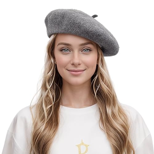 Lanzom Wool Blend Women Beret Hat French Beret Cap Winter Fashion Solid Color Hat for Women Girls Lady - color: Light Grey